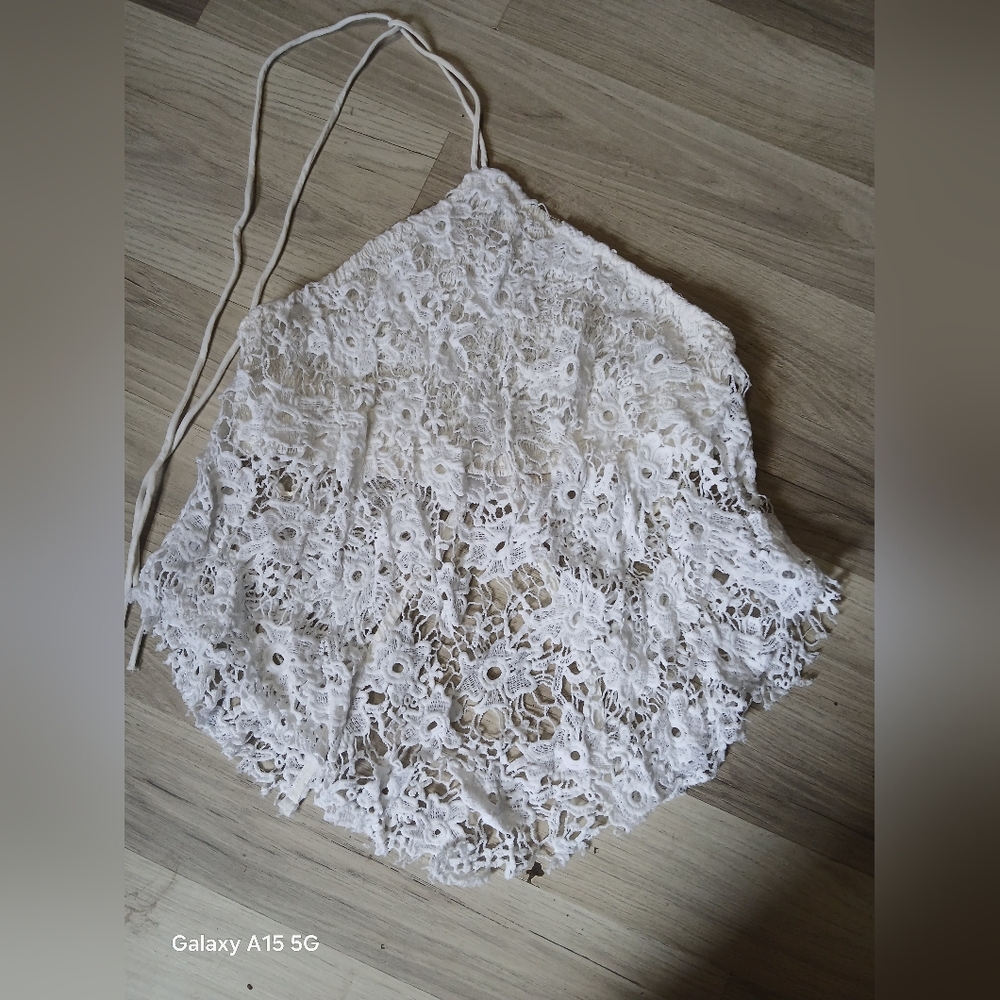 Free People White Crochet Floral Halter Crop Top